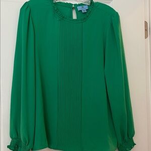CeCe Emerald Green Pleated Front Long-Sleeve Blouse